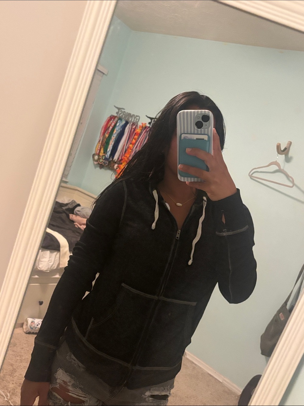 SO Black Zip-Up Hoodie with Contrast Drawstrings